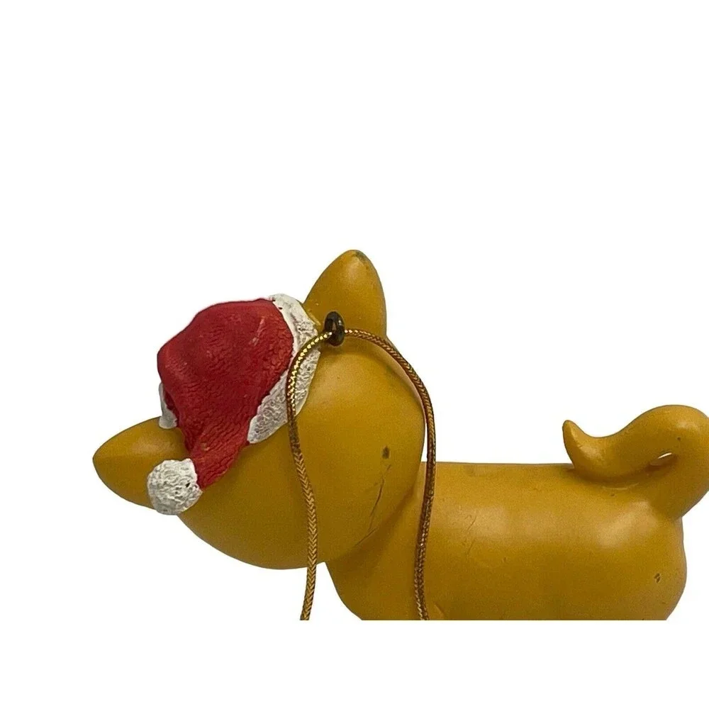 Vintage Ceramic Yellow Cat Kitten in Christmas Ornament 3”